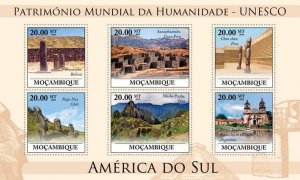 MOZAMBIQUE - 2010 -UNESCO Heritage, S America-Perf 6v Sheet-Mint Never Hinged
