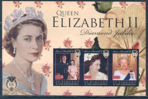 ST. VINCENT GRENADINES QUEEN ELIZABETH II DIAMOND JUBILEE  IMPERFORATED SHEET NH