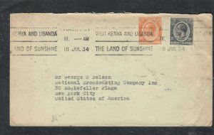 KENYA, UGANDA  1934 COVER KGV 10C+20X SLOGAN CANCEL  COVER  P0309A