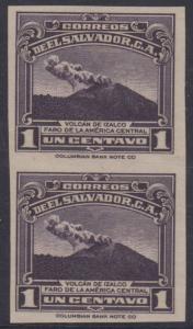 EL SALVADOR 1935 VOLCANO Sc 559 IMPERF PAIR ON UNGUMMED PAPER VF & SCARCE 