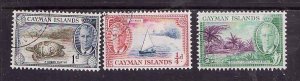 Cayman Is.-Sc#122-4-used low values of KGVI set-id5-Turtles-1950-