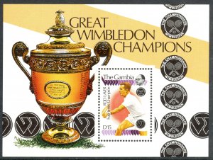 GAMBIA 1990 ROD LAVER Wimbledon Tennis Souvenir Sheet Sc 958 MNH