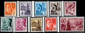 GERMANY / French Zone BADEN 1948-49. People and Sites #3, Complete 10v, MH