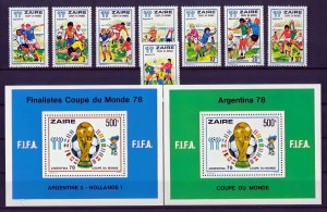Zaire 1978 Sc#872/881 WORLD CUP ARGENTINA  Set (8) + 2 S/S Perforated MNH