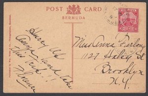 BERMUDA 1910 1d ship type on postcard Hamilton to USA.......................T100