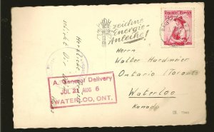 Austria SC#542 on PM 1953 to Canada Postcard Used