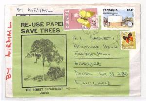 TANZANIA CONSERVATION Cover *Zambia Forest Dept* Air SAVE TREES Label 1980 XX21