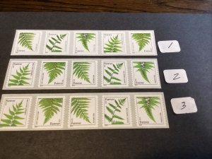 Scott#4973-4977 FERNS POSTAGE STAMP COIL STRIP Of 5 (2015) Date-With Micro-MNH