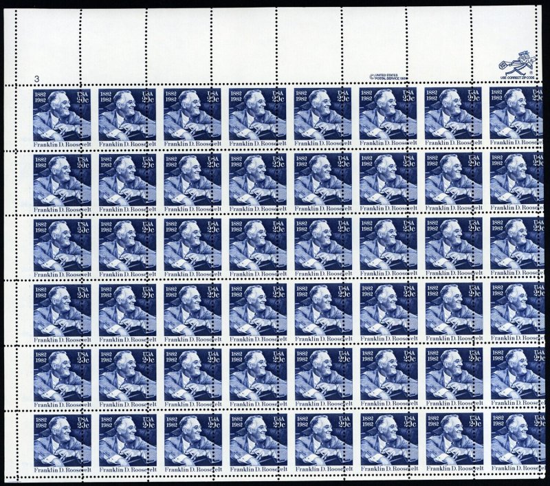 1950, Mint NH 20¢ - Full Misperforated Error Sheet - FDR Stamps - Stuart Katz