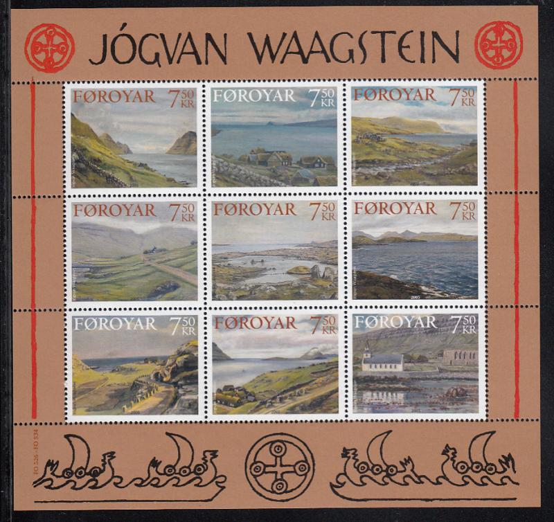 Faroe Islands 2005 MNH Sc #462 Sheet of 9 Landscapes by Jogvan Waagstein