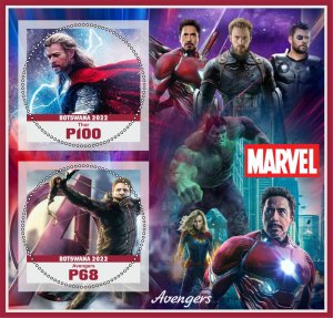 Stamps.Cinema. Marvel  2022 year 1+1 sheets perf Botswana