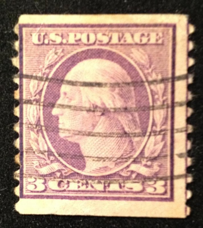 US Sc #456 3c Violet Perf 10 Coil Used Small Crease Upper L  (1916): F-VF