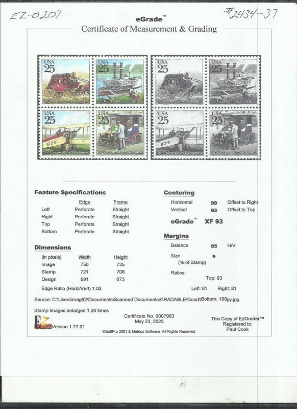 # 2434-2437 MINT NEVER HINGED ( MNH ) TRADITIONAL MAIL DELIVERY     XF+