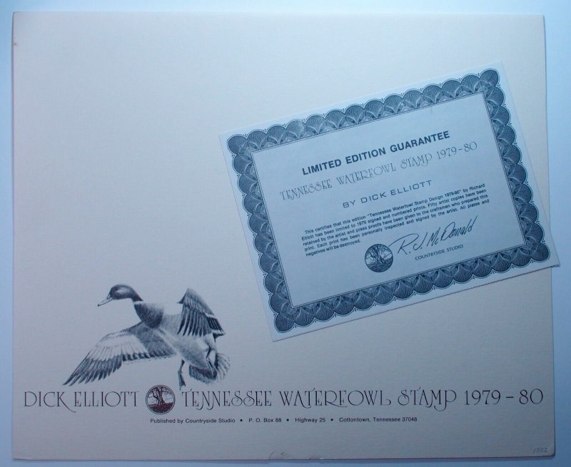 Tennessee Waterfowl Hunting Stamp Signed Artwork 1979 Ducks Birds Limited USA