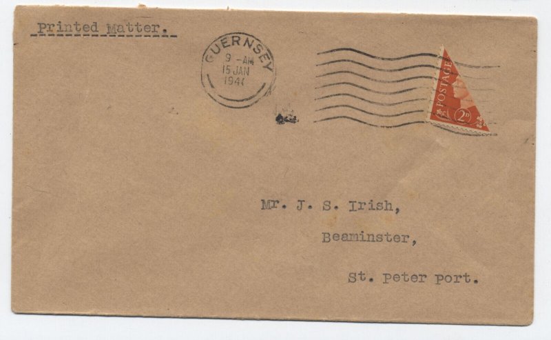 1941 Guernsey cover  2d Great Britain tied bisect stamp [6578.5]