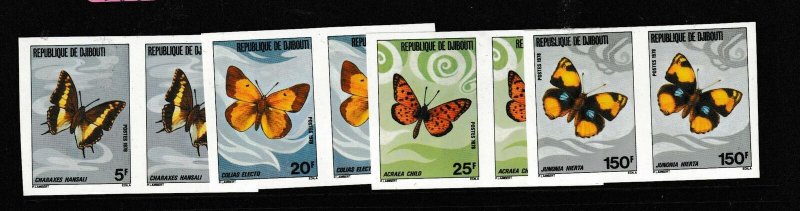 Djibouti Butterfly Set of 4 Imperf Pair NGAI (5gbp) 
