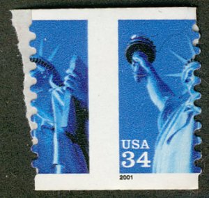 US #3466 34c MISPERFED, mint never hinged, very fresh and eye boggling misper...
