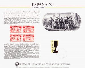 BEP Souvenir Card B67 Espana '84 Columbus Madrid Stamp Show Cancel #2081