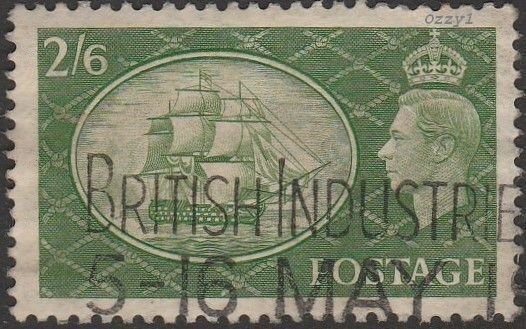 Great Britain #286 1951 2/-6 Green KGVI & HMS Victory USED-Fine-VF-NH.