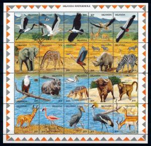 [94958] Uganda 1989 Wild Life Birds Elephant Rhinoceros Giraffe Sheet MNH