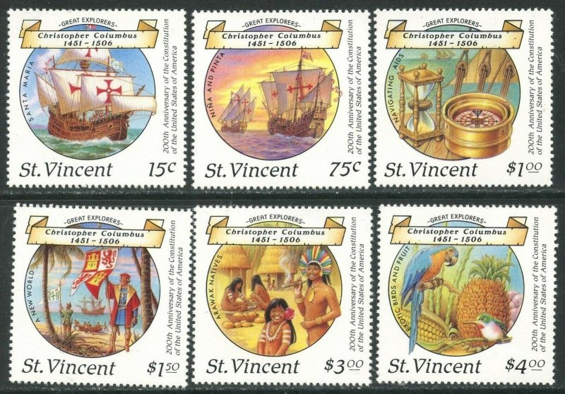 ST. VINCENT Sc#1087-1092 1988 Columbus & US Constitution Complete Set OG Mint NH