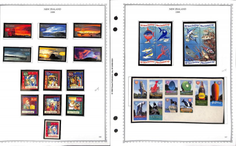 New Zealand Stamp Collection on 12 Minkus Specialty Pages Mint NH, 1998-1999