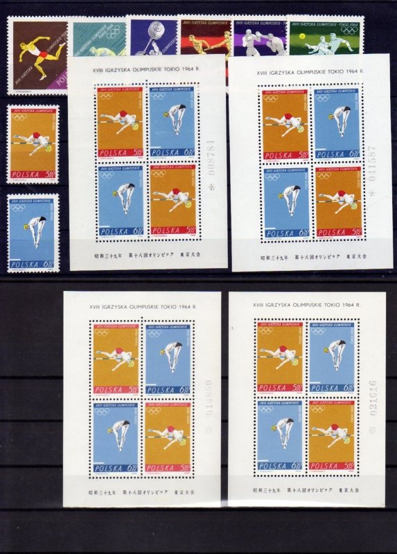 Poland 1964 - Tokyo Olympics, Mi blok 34**, a complete set of varieties