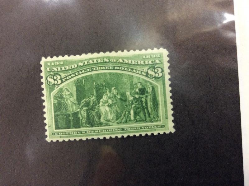 {BJ Stamps}  243  $3 Columbian Mint OG PF Cert. bright yellow green shade  SOUND