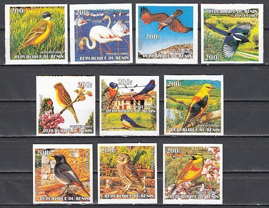 Benin, 2003 Cinderella issue. Various Birds & Owl, IMPERF issue. ^