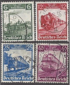 Germany #459-62 used set, various trains centenary of railroad in Germany