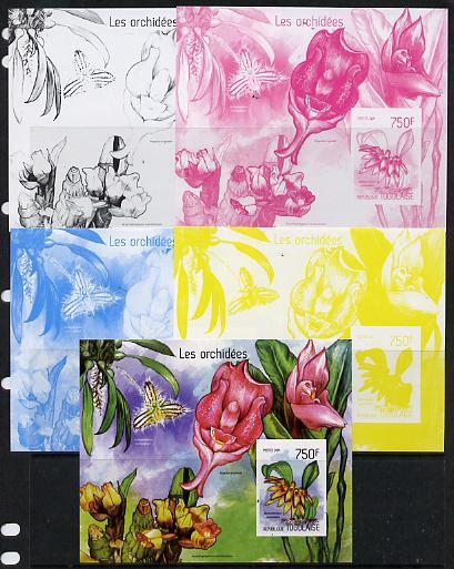 Togo 2014 Orchids imperf s/sheet C - the set of 5 imperf ...