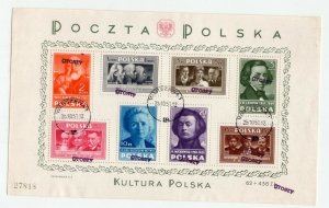 POLAND 1950 GROSZY OVERPRINT SCOTT 412a POLISH CULTURE SHEET MICHEL BL A10 VFU