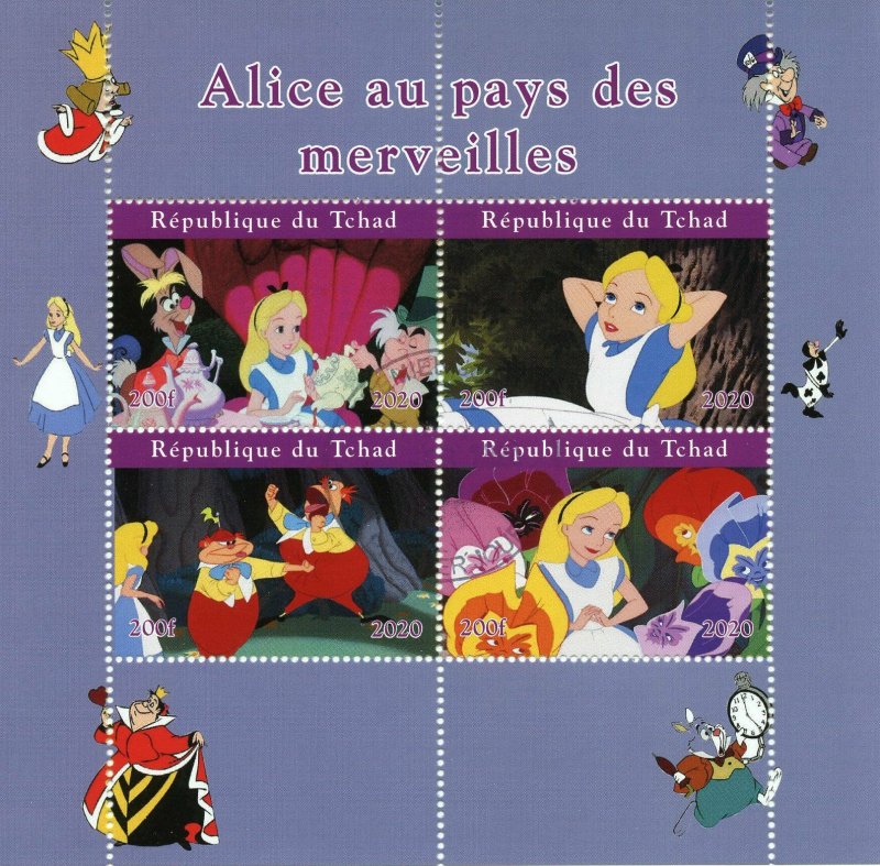 Chad 2020 CTO Disney Stamps Alice in Wonderland Cartoons Animation 4v M/S 