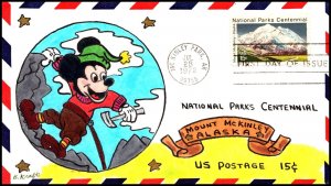 Scott 1454 15 Cents Mt. McKinley Mickey Mouse Ben Kraft Hand Painted FDC Unique?