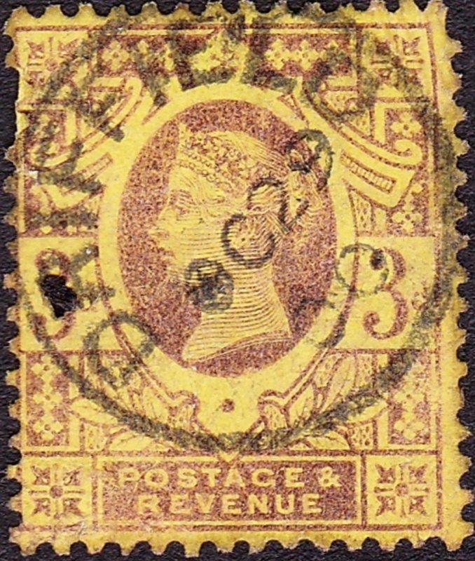 GREAT BRITAIN 1887 QV 3d Purple/Yellow SG202 Used