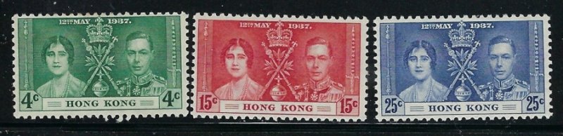 Hong Kong 151-53 MH 1937 KGVI Coronation (fe3961)
