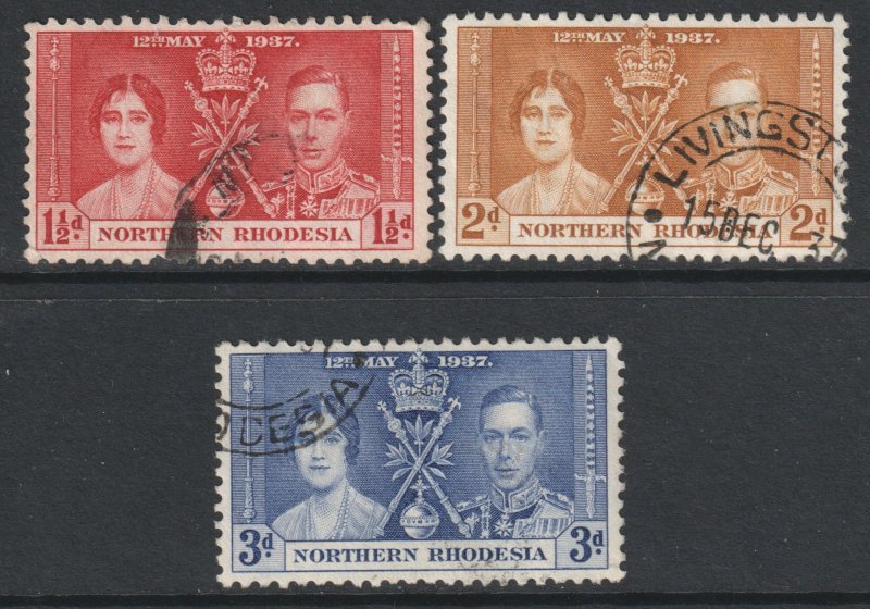 Northern Rhodesia Scott 22/24 - SG22/24, 1937 Coronation Set used
