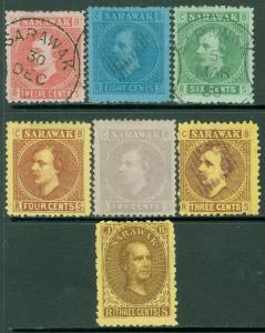 EDW1949SELL : SARAWAK 1869-75 Sc #1-7 Complete. VF. Mixed Mint & Used. Cat $119.