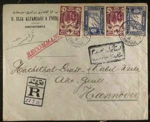 1917 Istanbul Turkey Registered Commercial Cover To Hannover Germany Back Label