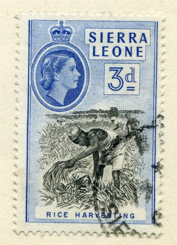 SIERRA LEONE;  1956 early QEII issue fine used value 3d.  