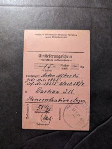 1942 Germany Concentration Camp Dachau Money Order Receipt Cover