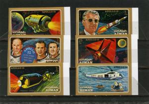 AJMAN 1971 SPACE RESEARCH/APOLLO XV SET OF 6 STAMPS IMPERF. MNH