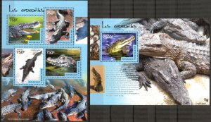 Togo 2014 Crocodiles Sheet + S/S MNH