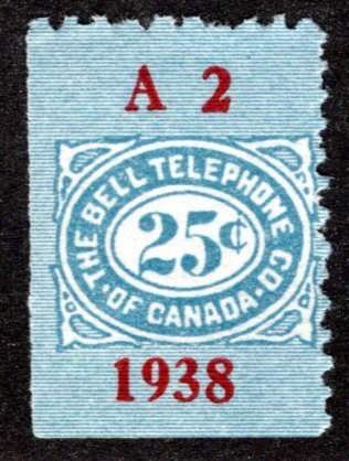van Dam TBT110, 1938, 25c blue, Uncan, LOW SERIAL #, Bell Canada Telephone Frank