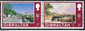 GIBRALTAR 1971 QEII ½p Multicoloured, Landscapes & Buildings Joined Pair SG2...