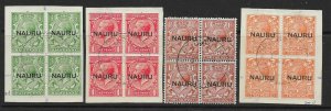 NAURU SG13/6 1923 SET OF 4 OVPT ON GB USED BLOCKS OF 4