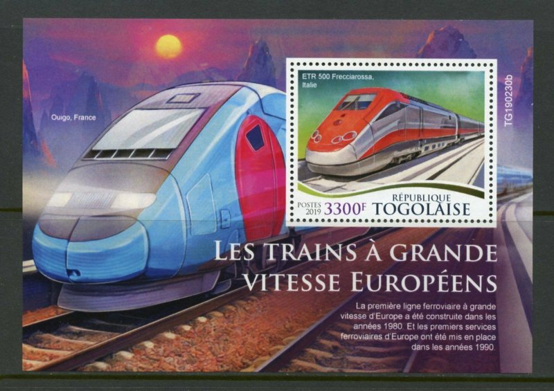 TOGO 2019  FASTEST EUROEAN SPEED TRAINS  SOUVENIR SHEET MINT NH