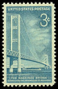 US Sc 1109 XF/Mint VLH - 1958 3¢ Mackinac Bridge - Nicely Centered