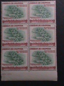 ​COMUMBIA-1956 SC#644 DOCKS-ATLANTICO MNH BLOCK OF 6 VF WE SHIP TO WORLDWIDE