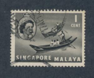 Singapore 1955 Scott 28 used - 1c, Queen Elizabeth II & Chinese Sampans